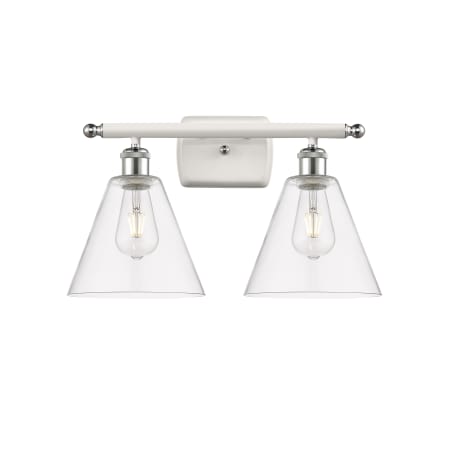 A large image of the Innovations Lighting 516-2W-11-18 Berkshire Vanity White and Polished Chrome / Clear