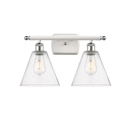 A large image of the Innovations Lighting 516-2W-11-18 Berkshire Vanity White and Polished Chrome / Seedy