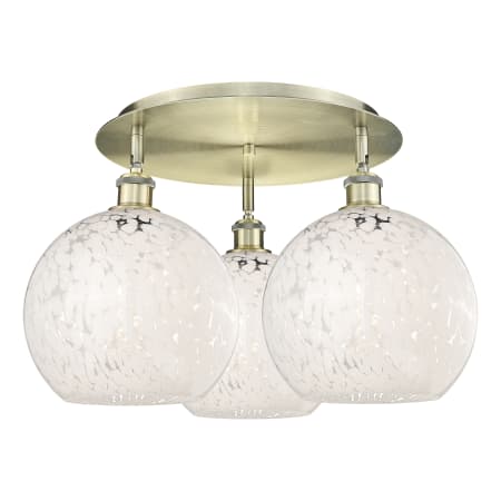 A large image of the Innovations Lighting 516-3C-13-22-White Mouchette-Ceiling Fixture Antique Brass / White Mouchette