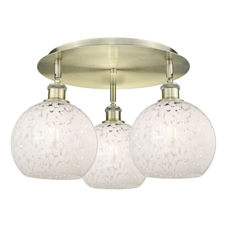 A large image of the Innovations Lighting 516-3C-11-20-White Mouchette-Ceiling Fixture Antique Brass / White Mouchette