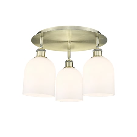 A large image of the Innovations Lighting 516-3C-11-18 Bella Flush Antique Brass / Gloss White