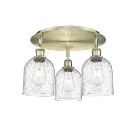 A large image of the Innovations Lighting 516-3C-11-18 Bella Flush Antique Brass / Seedy