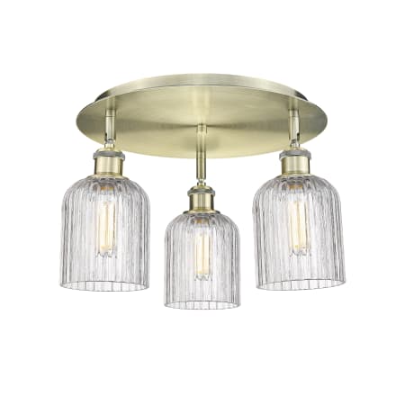 A large image of the Innovations Lighting 516-3C-10-17 Bridal Veil Flush Antique Brass / Clear