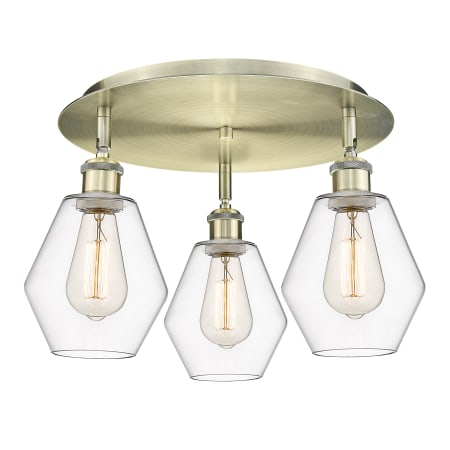 A large image of the Innovations Lighting 516-3C-10-18 Cindyrella Flush Antique Brass / Clear