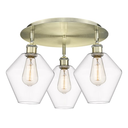 A large image of the Innovations Lighting 516-3C-11-20 Cindyrella Flush Antique Brass / Clear