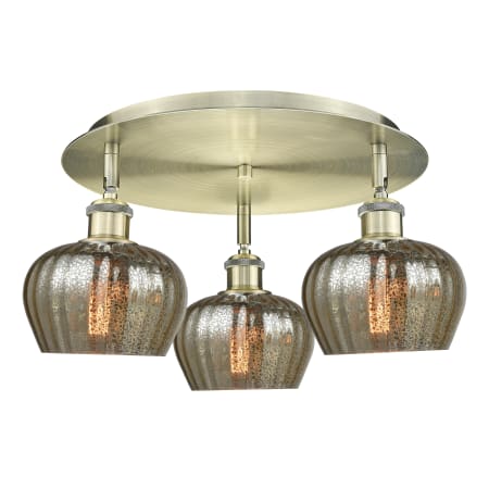 A large image of the Innovations Lighting 516-3C-8-19 Fenton Flush Antique Brass / Mercury