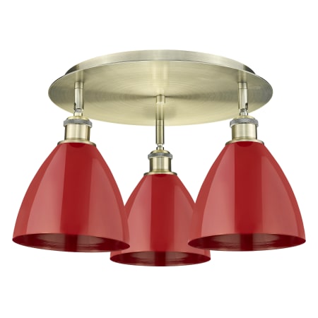 A large image of the Innovations Lighting 516-3C-10-20 Ballston Dome Flush Antique Brass / Red