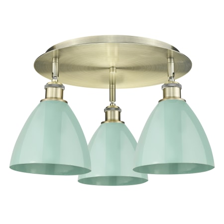 A large image of the Innovations Lighting 516-3C-10-20 Ballston Dome Flush Antique Brass / Seafoam