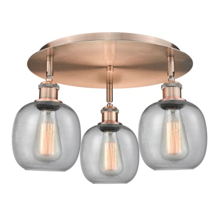 A large image of the Innovations Lighting 516-3C-10-18 Belfast Flush Antique Copper / Seedy