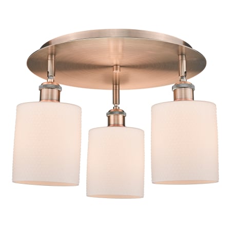 A large image of the Innovations Lighting 516-3C-10-18 Cobbleskill Flush Antique Copper / Matte White
