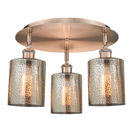 A large image of the Innovations Lighting 516-3C-10-18 Cobbleskill Flush Antique Copper / Mercury