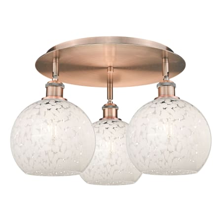 A large image of the Innovations Lighting 516-3C-11-20-White Mouchette-Ceiling Fixture Antique Copper / White Mouchette