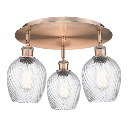 A large image of the Innovations Lighting 516-3C-10-17 Salina Flush Antique Copper / Clear Spiral Fluted