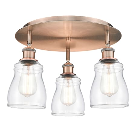 A large image of the Innovations Lighting 516-3C-10-17 Ellery Flush Antique Copper / Clear