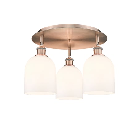 A large image of the Innovations Lighting 516-3C-11-18 Bella Flush Antique Copper / Gloss White