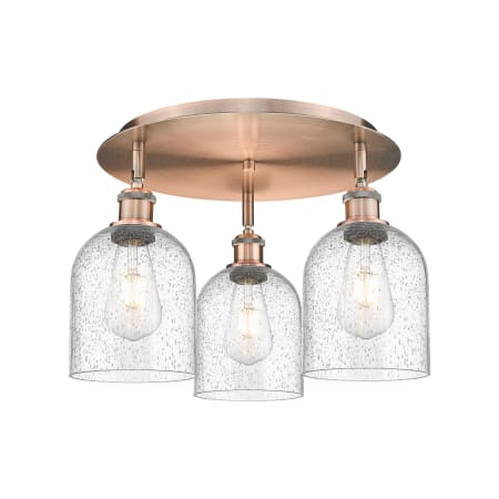 A large image of the Innovations Lighting 516-3C-11-18 Bella Flush Antique Copper / Seedy