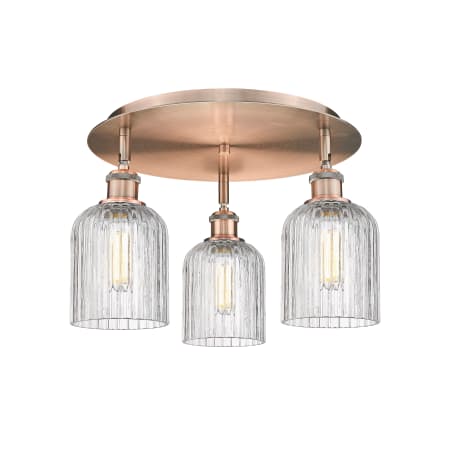 A large image of the Innovations Lighting 516-3C-10-17 Bridal Veil Flush Antique Copper / Clear