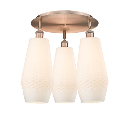A large image of the Innovations Lighting 516-3C-17-19 Windham Flush Antique Copper / White