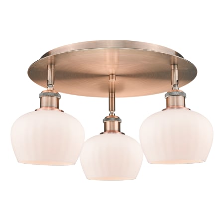 A large image of the Innovations Lighting 516-3C-8-19 Fenton Flush Antique Copper / Matte White