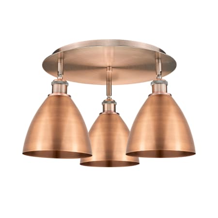 A large image of the Innovations Lighting 516-3C-10-20 Ballston Dome Flush Antique Copper