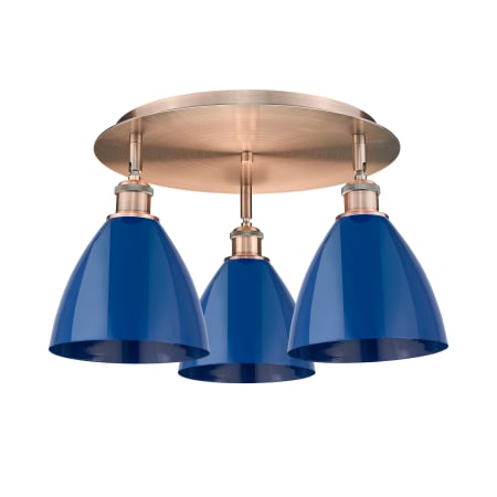 A large image of the Innovations Lighting 516-3C-10-20 Ballston Dome Flush Antique Copper / Blue