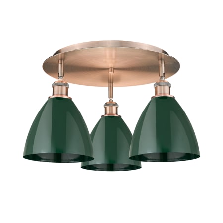 A large image of the Innovations Lighting 516-3C-10-20 Ballston Dome Flush Antique Copper / Green