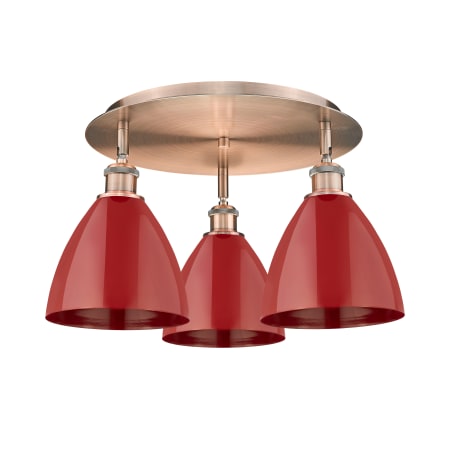A large image of the Innovations Lighting 516-3C-10-20 Ballston Dome Flush Antique Copper / Red