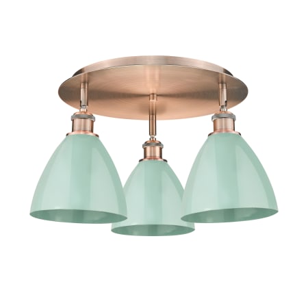 A large image of the Innovations Lighting 516-3C-10-20 Ballston Dome Flush Antique Copper / Seafoam