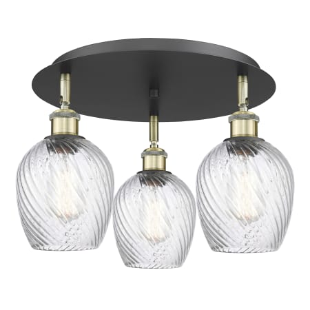 A large image of the Innovations Lighting 516-3C-10-17 Salina Flush Black Antique Brass / Clear Spiral Fluted