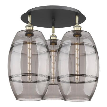 A large image of the Innovations Lighting 516-3C-20-22 Vaz Flush Black Antique Brass / Smoked