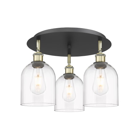 A large image of the Innovations Lighting 516-3C-11-18 Bella Flush Black Antique Brass / Clear