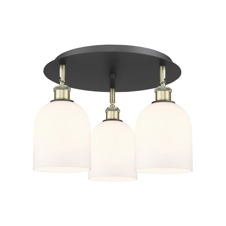 A large image of the Innovations Lighting 516-3C-11-18 Bella Flush Black Antique Brass / Gloss White