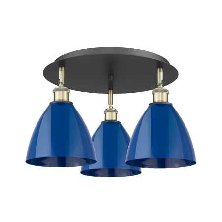 A large image of the Innovations Lighting 516-3C-10-20 Ballston Dome Flush Black Antique Brass / Blue