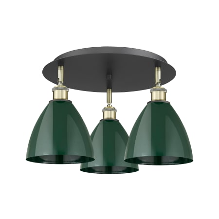 A large image of the Innovations Lighting 516-3C-10-20 Ballston Dome Flush Black Antique Brass / Green