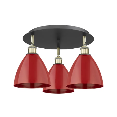 A large image of the Innovations Lighting 516-3C-10-20 Ballston Dome Flush Black Antique Brass / Red