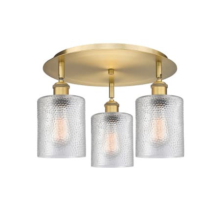A large image of the Innovations Lighting 516-3C-10-18 Cobbleskill Flush Brushed Brass / Clear