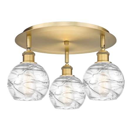 A large image of the Innovations Lighting 516-3C-9-18 Athens Deco Swirl Flush Brushed Brass / Clear Deco Swirl