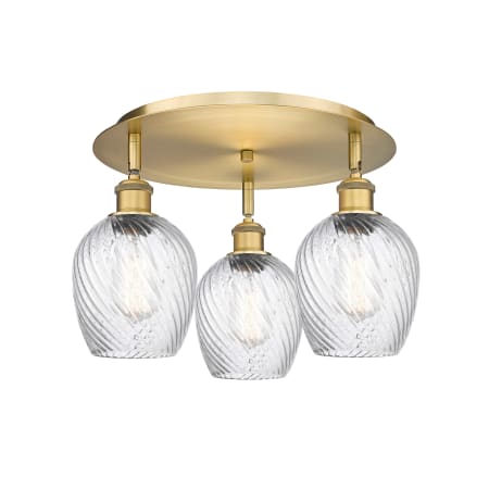 A large image of the Innovations Lighting 516-3C-10-17 Salina Flush Brushed Brass / Clear Spiral Fluted