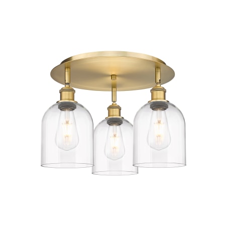 A large image of the Innovations Lighting 516-3C-11-18 Bella Flush Brushed Brass / Clear