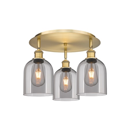 A large image of the Innovations Lighting 516-3C-11-18 Bella Flush Brushed Brass / Light Smoke