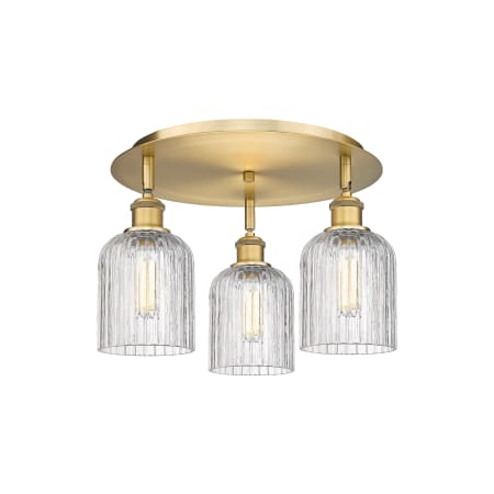 A large image of the Innovations Lighting 516-3C-10-17 Bridal Veil Flush Brushed Brass / Clear