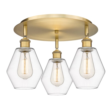 A large image of the Innovations Lighting 516-3C-10-18 Cindyrella Flush Brushed Brass / Clear