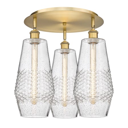 A large image of the Innovations Lighting 516-3C-17-19 Windham Flush Brushed Brass / Seedy
