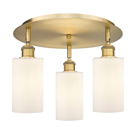 A large image of the Innovations Lighting 516-3C-10-16 Clymer Flush Brushed Brass / Matte White