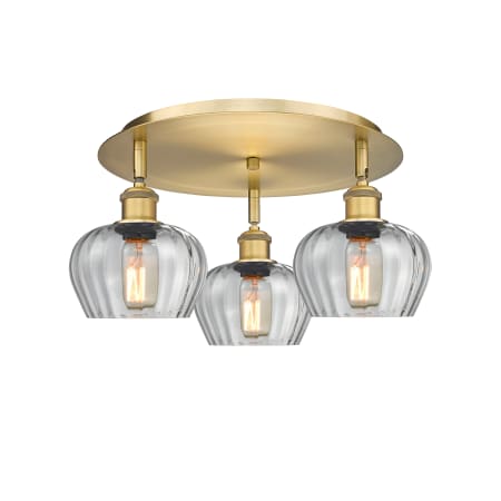 A large image of the Innovations Lighting 516-3C-8-19 Fenton Flush Brushed Brass / Clear