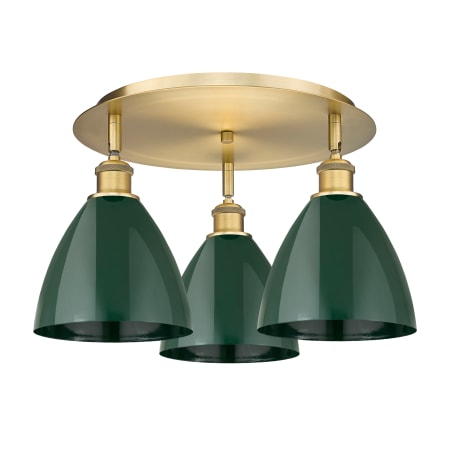 A large image of the Innovations Lighting 516-3C-10-20 Ballston Dome Flush Brushed Brass / Green