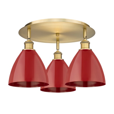 A large image of the Innovations Lighting 516-3C-10-20 Ballston Dome Flush Brushed Brass / Red