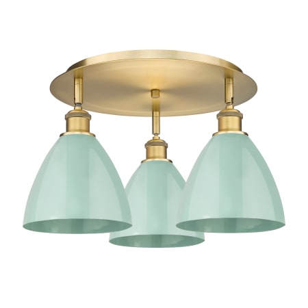 A large image of the Innovations Lighting 516-3C-10-20 Ballston Dome Flush Brushed Brass / Seafoam