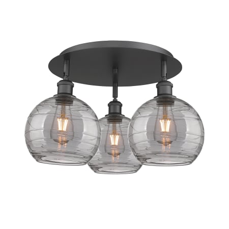 A large image of the Innovations Lighting 516-3C 11 20 Athens Deco Swirl Semi-Flush Matte Black / Light Smoke Deco Swirl