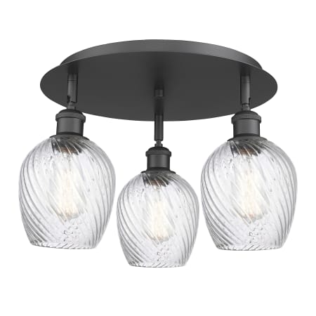 A large image of the Innovations Lighting 516-3C-10-17 Salina Flush Matte Black / Clear Spiral Fluted